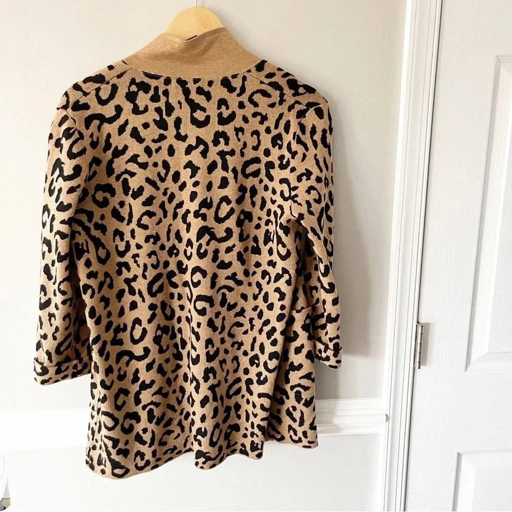J.Crew Sophie Open-Front Leopard Sweater Blazer Relaxed Fit Wool Blend X-Small - Picture 5 of 9